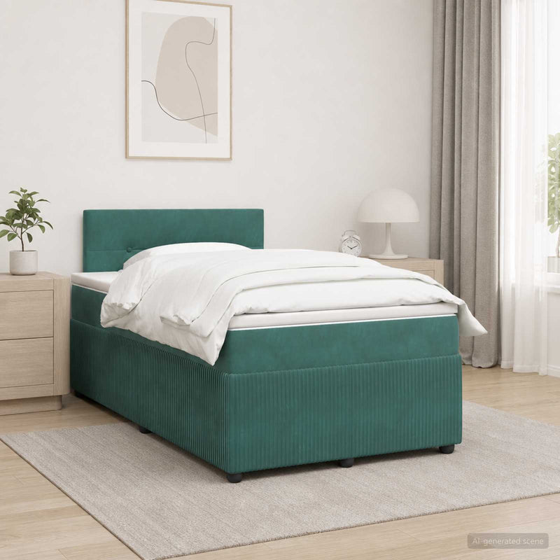Pat boxspring cu saltea Verde închis 120 x 200 cm Catifea