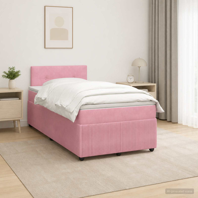 Pat boxspring cu saltea cu headboard Roz 120 x 190 cm Catifea