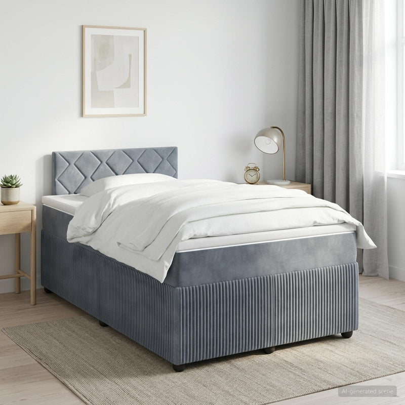 Pat boxspring cu saltea Gri închis 120 x 190 cm Catifea
