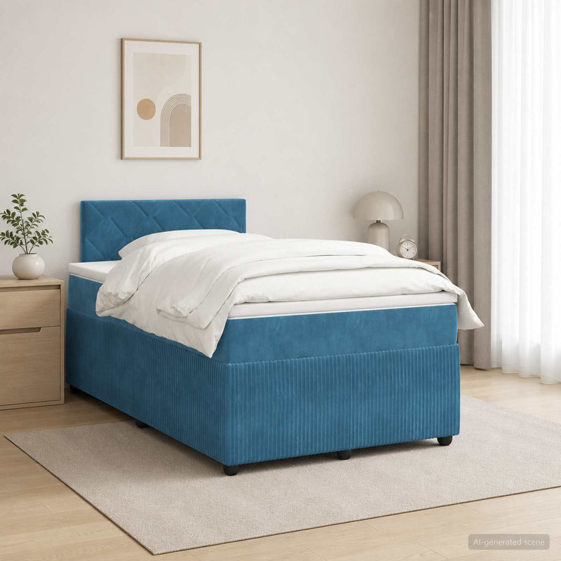 Pat boxspring cu saltea albastru 120 x 190 cm Catifea