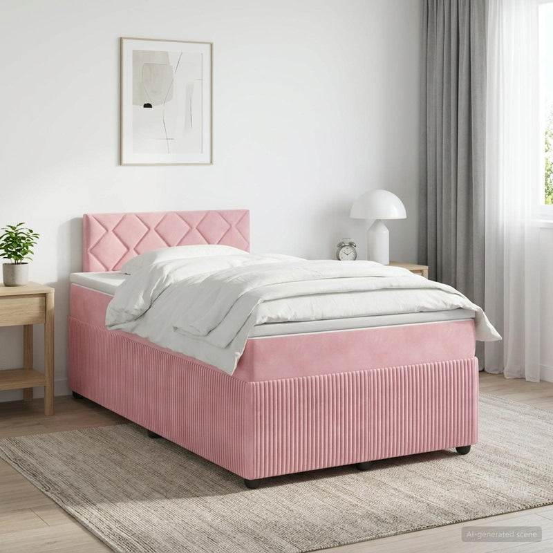 Pat boxspring cu saltea cu headboard Roz 120 x 200 cm Catifea