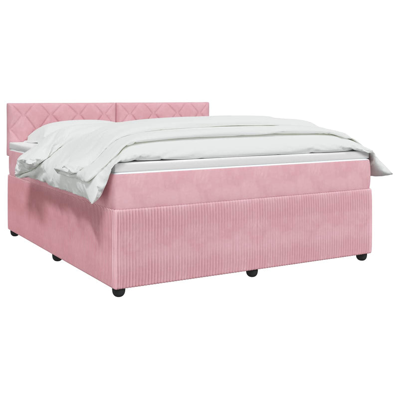 Pat boxspring cu saltea cu headboard Roz 140 x 200 cm Catifea
