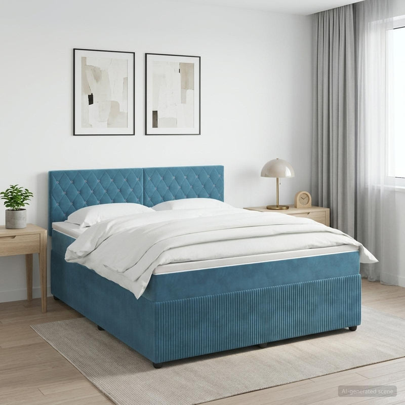 Pat boxspring cu saltea Albastru închis 140 x 190 cm Catifea