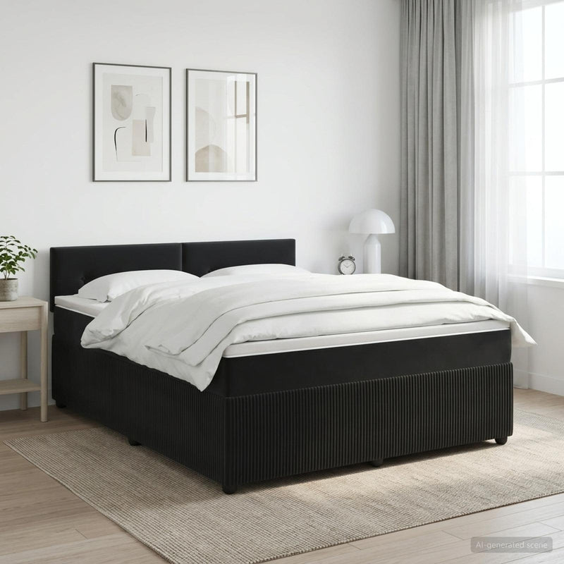 Pat boxspring cu saltea cu headboard Negru 180 x 200 cm Catifea