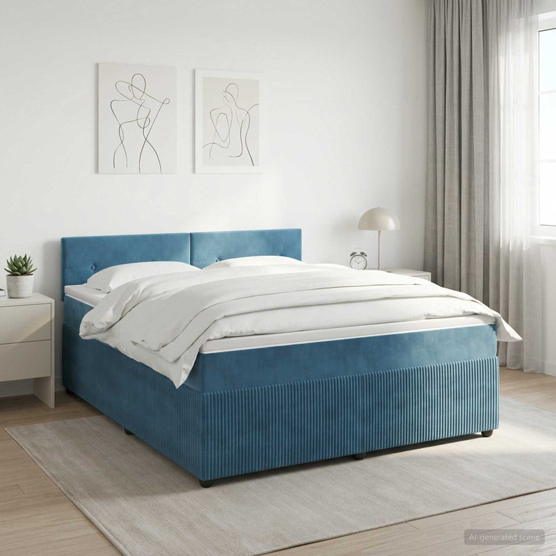 Pat boxspring cu saltea Albastru închis 140 x 190 cm Catifea