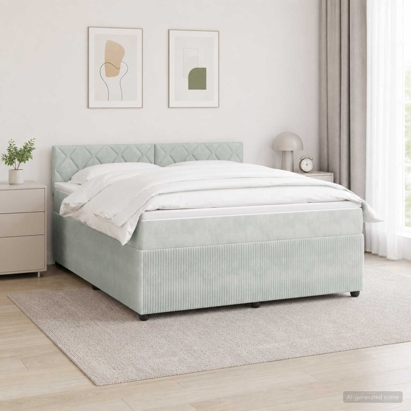 Pat boxspring cu saltea Gri deschis 140 x 190 cm Catifea
