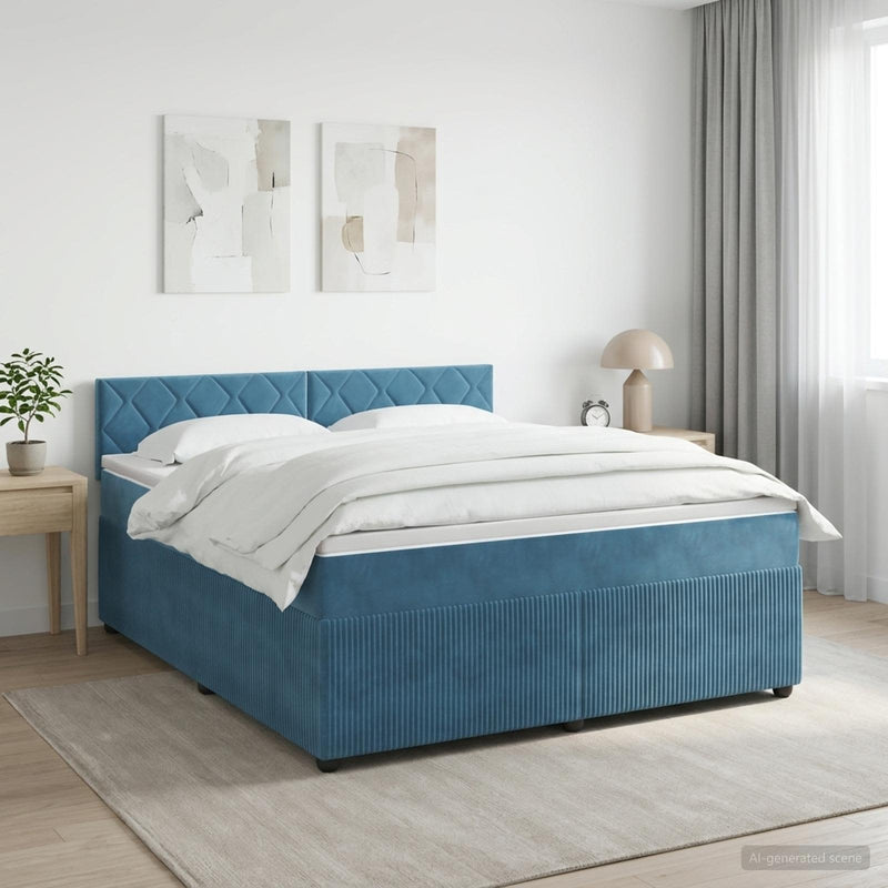 Pat boxspring cu saltea Albastru închis 140 x 200 cm Catifea