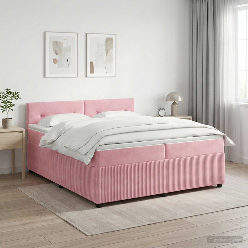 Pat boxspring cu saltea cu headboard Roz 200 x 200 cm Catifea