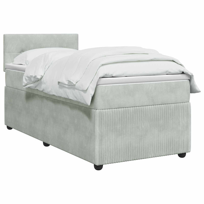 Pat boxspring cu saltea Gri deschis 90 x 190 cm Catifea