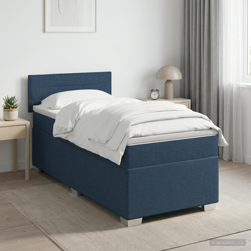 Pat box spring cu saltea și LED albastru 100 x 200 cm Țesătură
