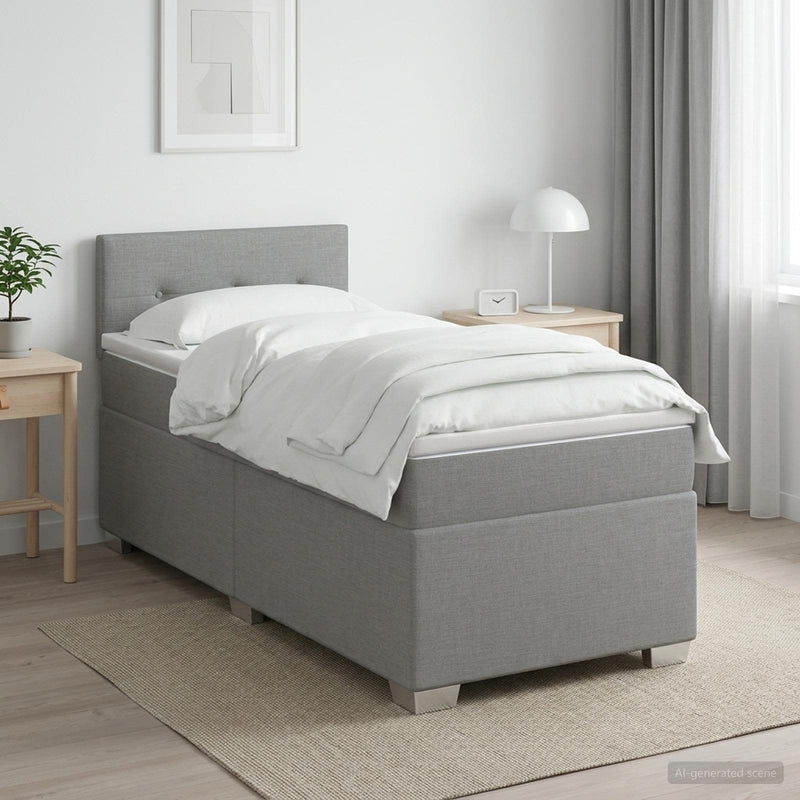 Pat box spring cu saltea și LED Gri deschis Unic Țesătură
