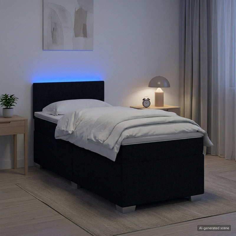 Pat box spring cu saltea și LED Negru 80 x 200 cm Țesătură