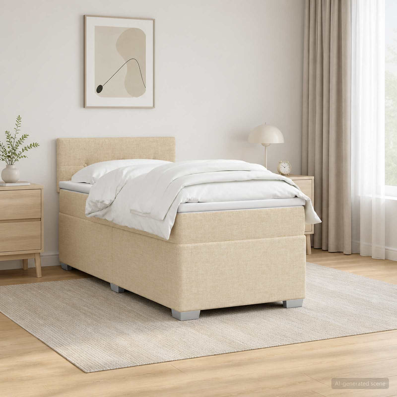 Pat box spring cu saltea și LED Crem 80 x 200 cm Țesătură