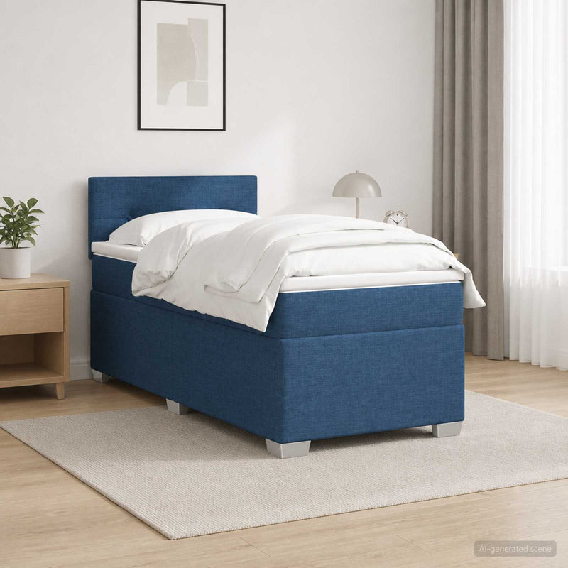 Pat box spring cu saltea și LED albastru 80 x 200 cm Țesătură