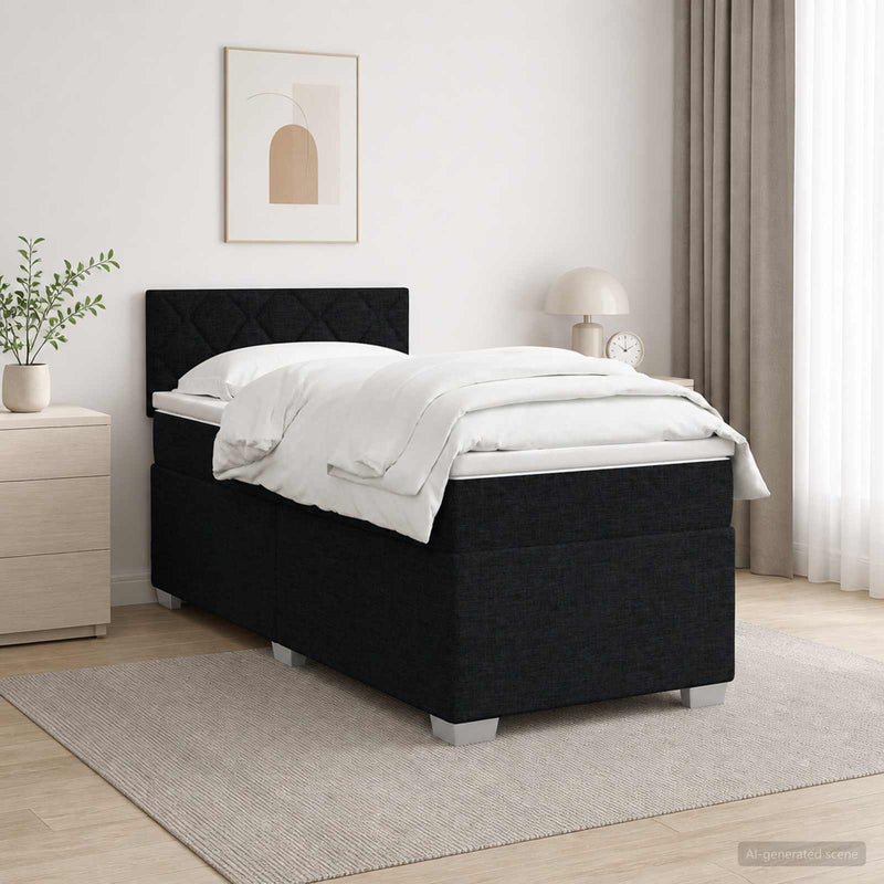 Pat box spring cu saltea și LED Negru 80 x 200 cm Țesătură