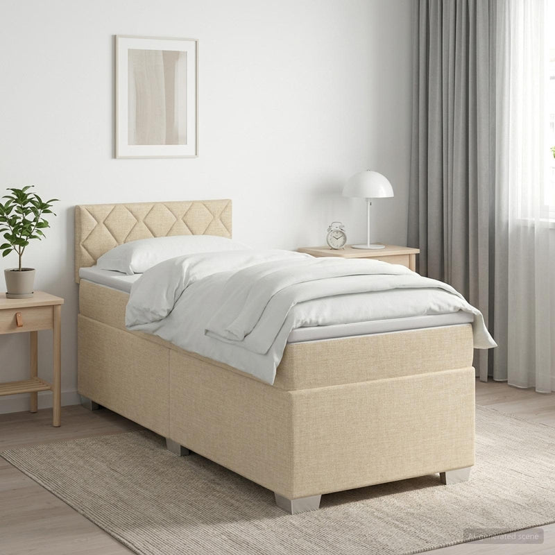 Pat box spring cu saltea și LED Crem 100 x 200 cm Țesătură