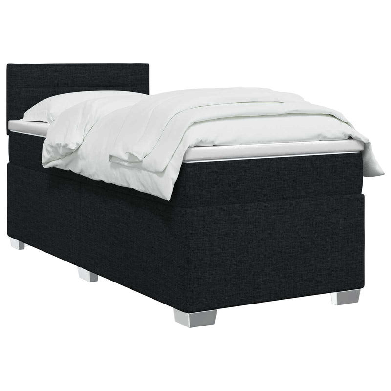 Pat box spring cu saltea și LED Negru 100 x 200 cm Țesătură