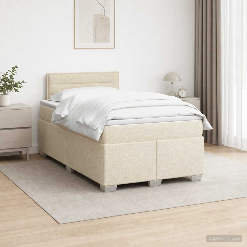 Pat box spring cu saltea și LED Crem 120 x 200 cm Țesătură