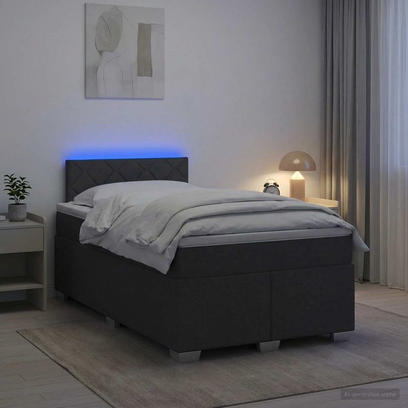 Pat box spring cu saltea și LED Gri închis 120 x 200 cm