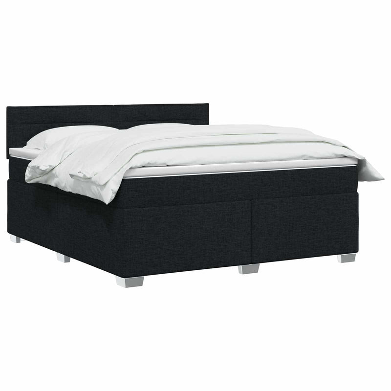 Pat box spring cu saltea și LED Negru 140 x 200 cm Țesătură
