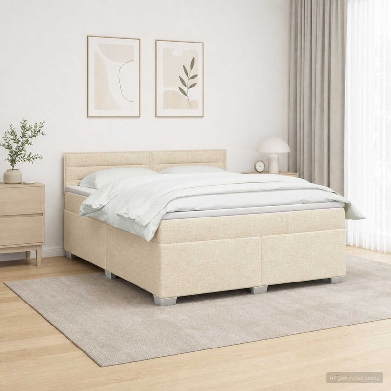 Pat box spring cu saltea și LED Crem 140 x 200 cm Țesătură