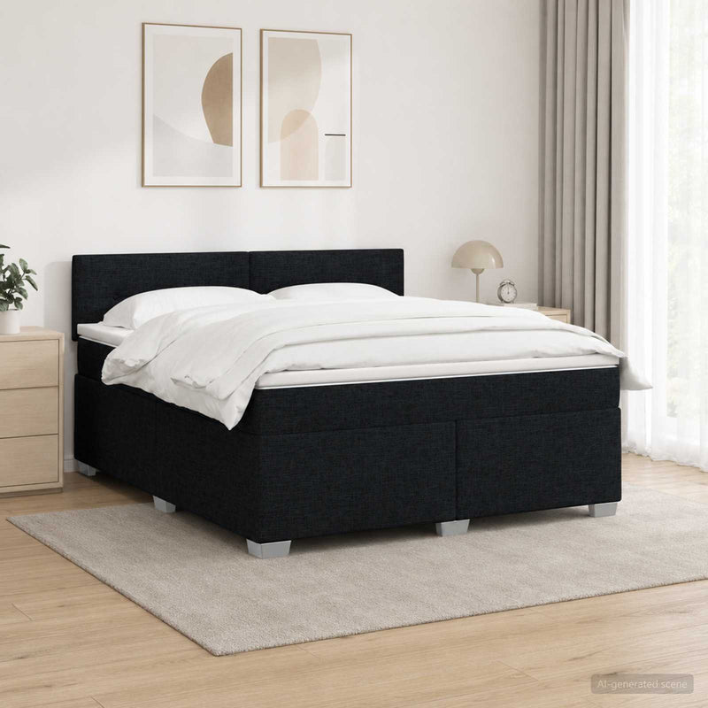 Pat box spring cu saltea și LED Negru 140 x 190 cm Țesătură