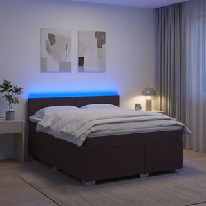 Pat box spring cu saltea și LED Maro închis 160 x 200 cm