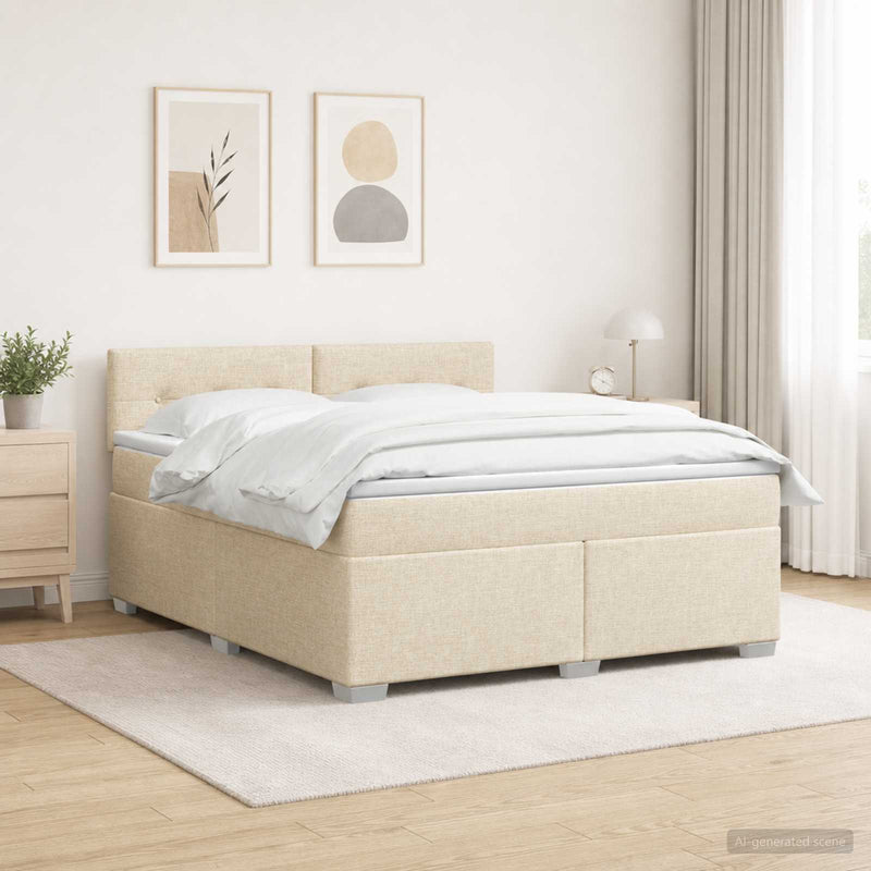 Pat box spring cu saltea și LED Crem 140 x 190 cm Țesătură
