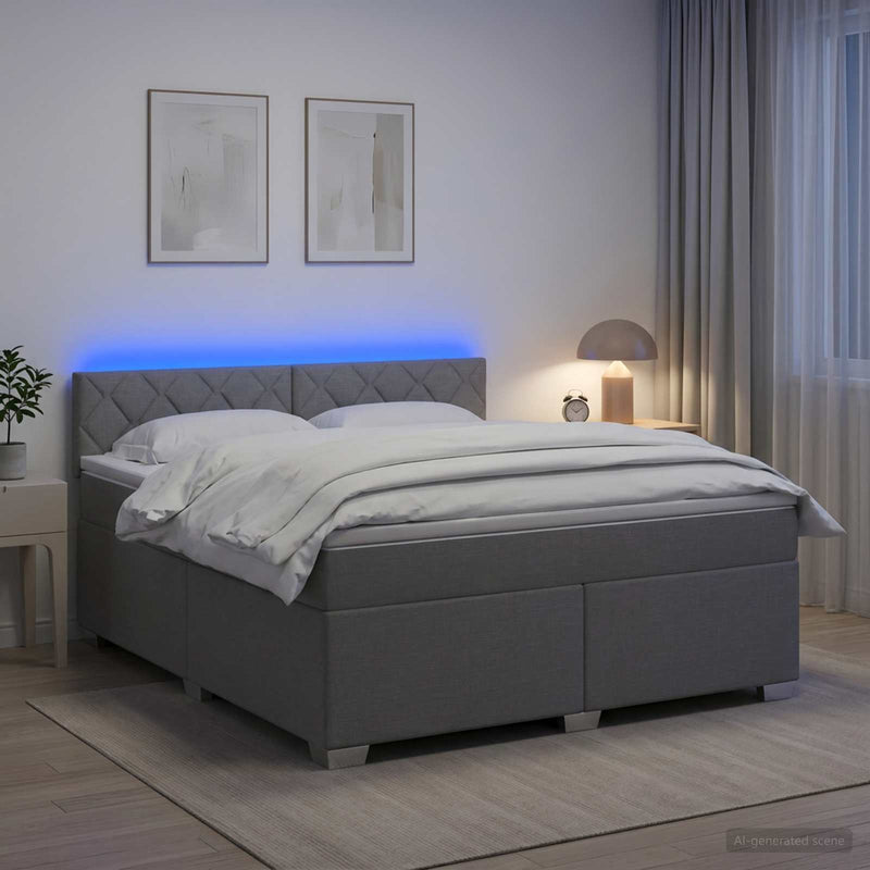 Pat box spring cu saltea și LED Gri deschis 140 x 200 cm