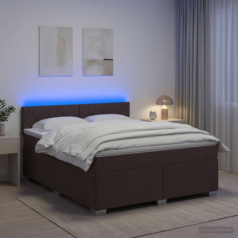 Pat box spring cu saltea și LED Maro închis 140 x 200 cm