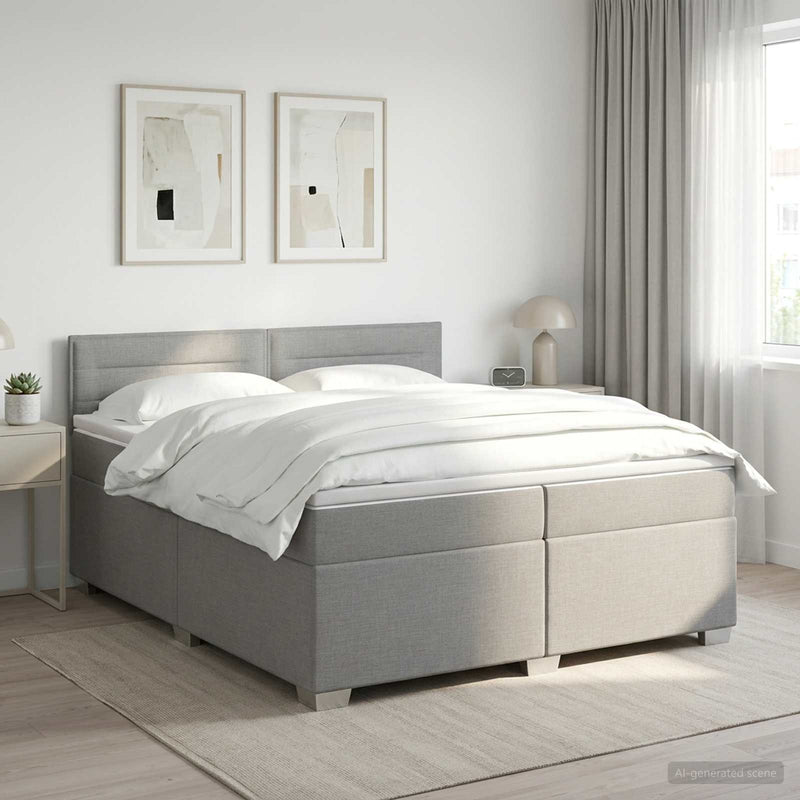 Pat box spring cu saltea și LED Gri deschis 200 x 200 cm