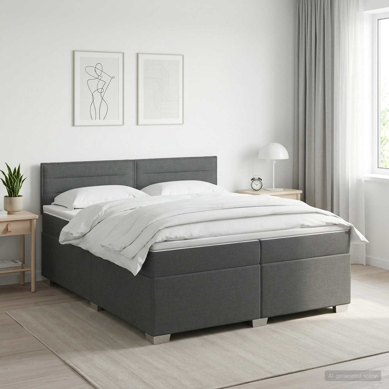 Pat box spring cu saltea și LED Gri închis 200 x 200 cm