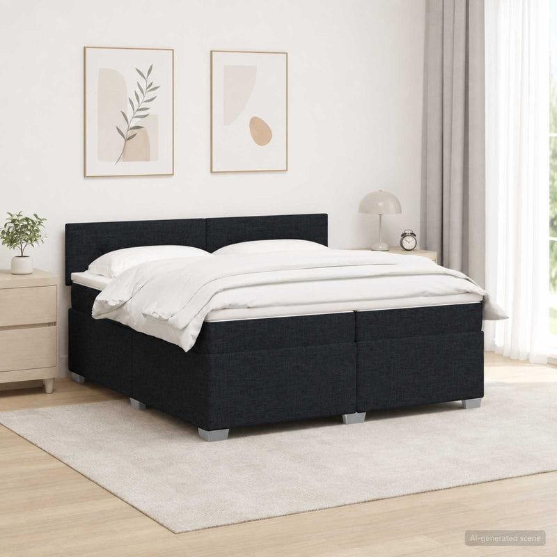 Pat box spring cu saltea și LED Negru 200 x 200 cm Țesătură