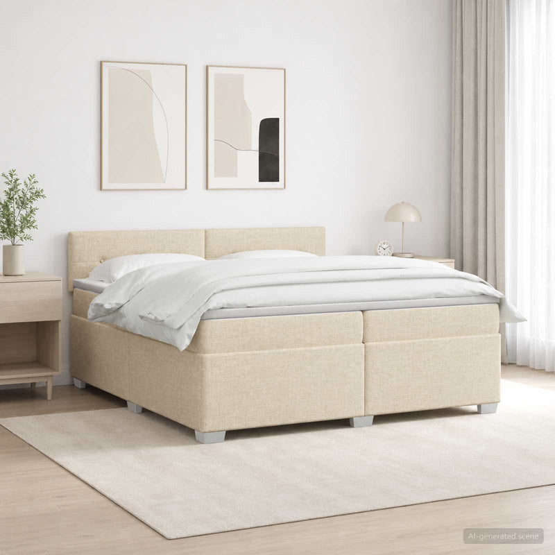 Pat box spring cu saltea și LED Crem 200 x 200 cm Țesătură