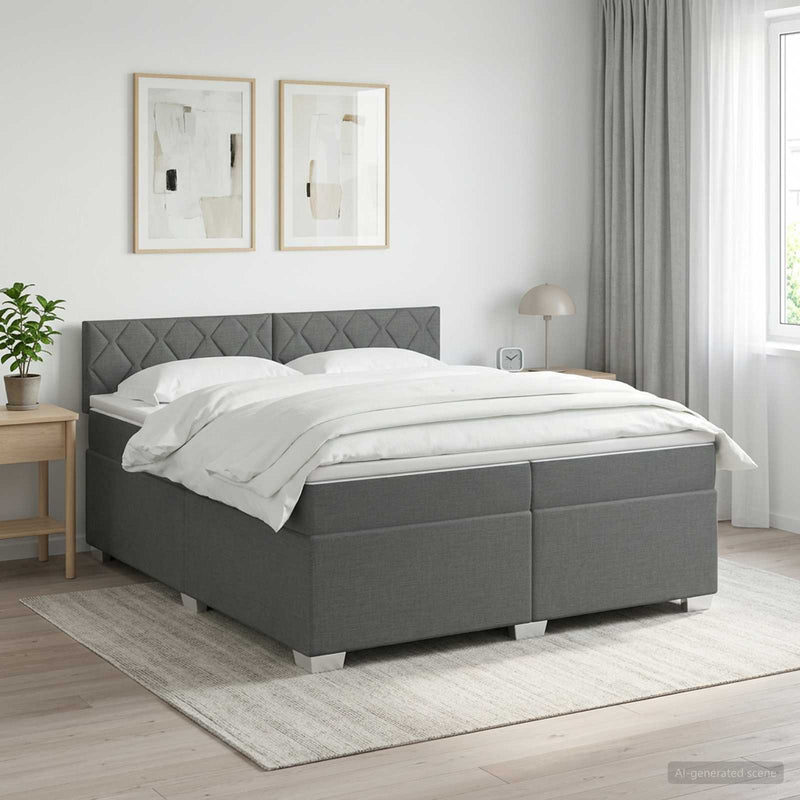 Pat box spring cu saltea și LED Gri închis 200 x 200 cm