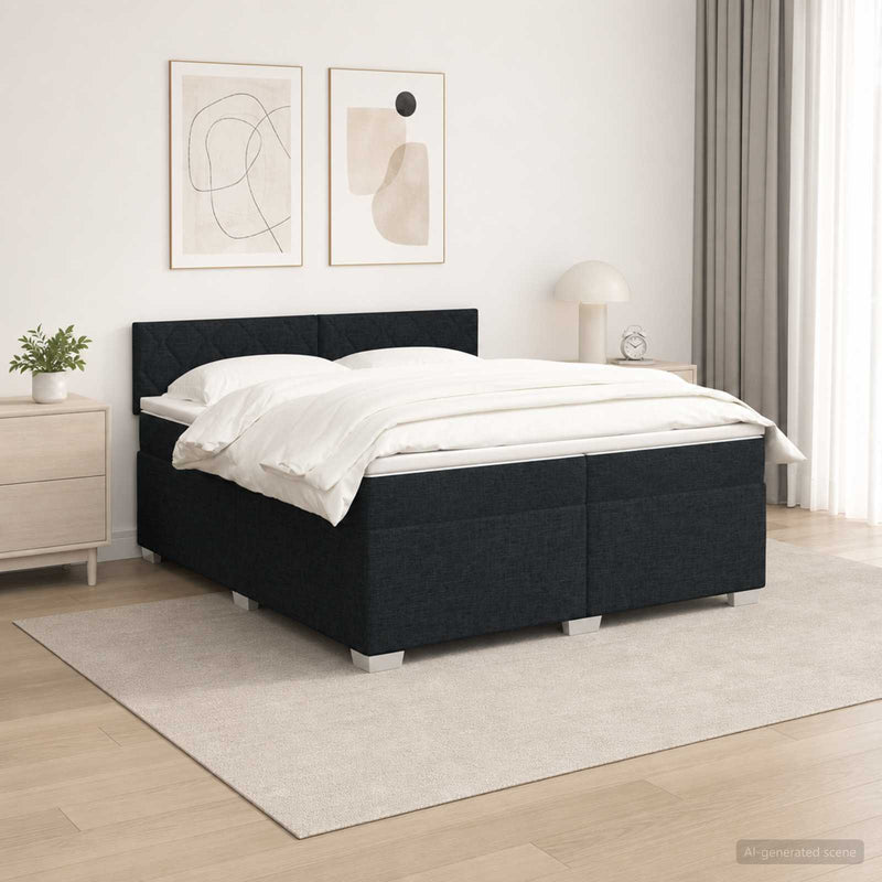 Pat box spring cu saltea și LED Negru 200 x 200 cm Țesătură