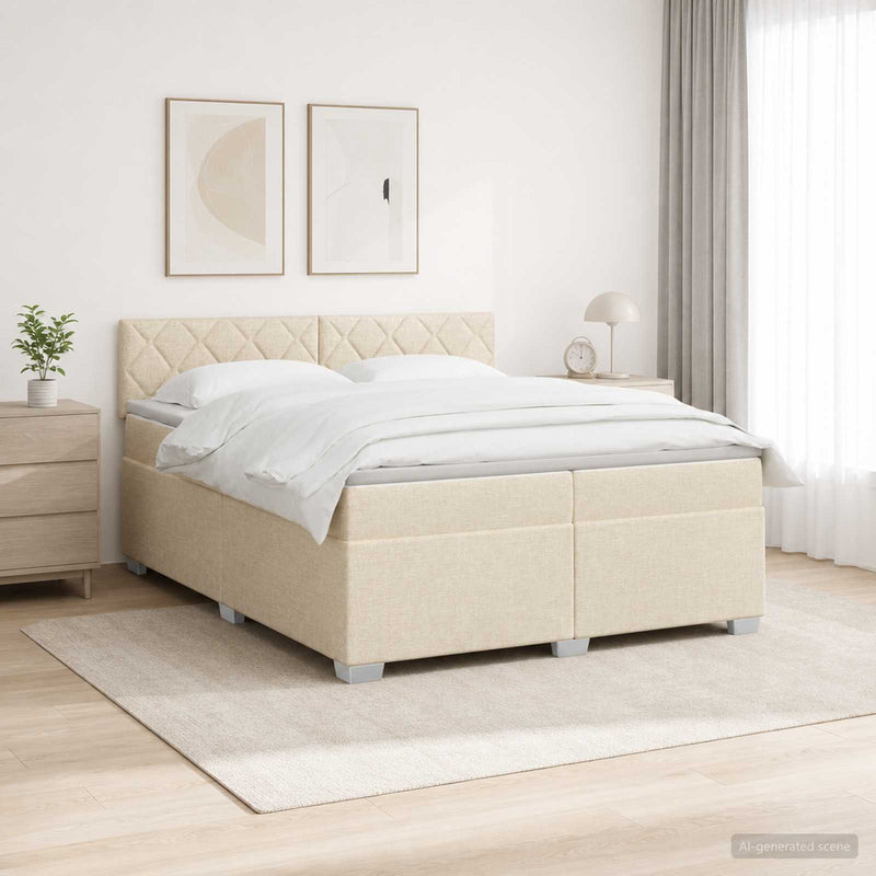Pat box spring cu saltea și LED Crem 200 x 200 cm Țesătură