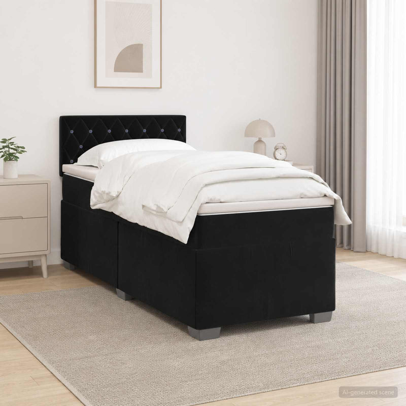 Pat box spring cu saltea și LED Negru 100 x 200 cm Catifea