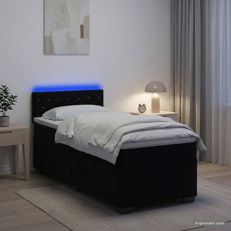 Pat box spring cu saltea și LED Negru 80 x 200 cm Catifea