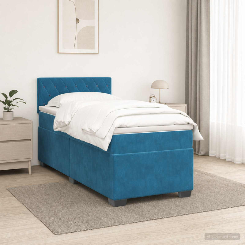 Pat box spring cu saltea și LED albastru 80 x 200 cm Catifea