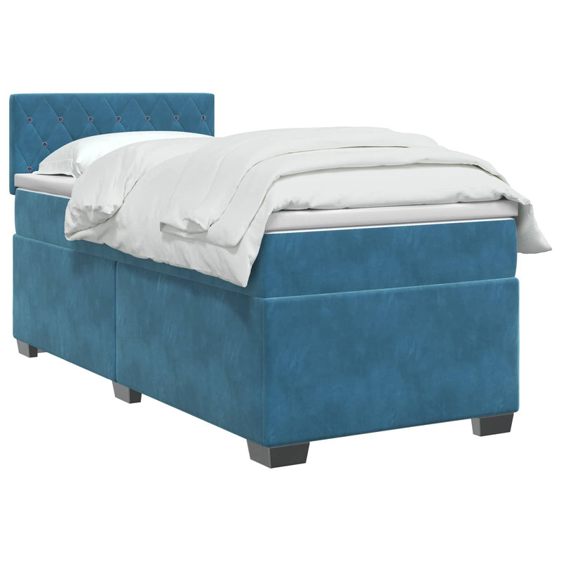 Pat box spring cu saltea și LED albastru 80 x 200 cm Catifea