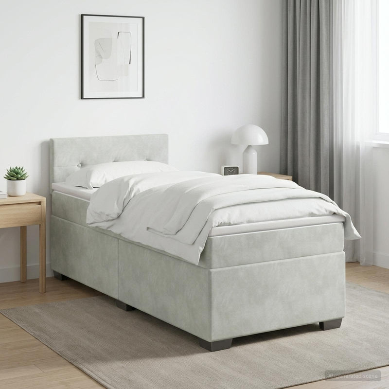 Pat box spring cu saltea și LED Gri deschis Unic Catifea