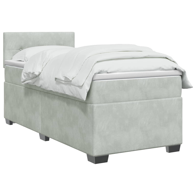 Pat box spring cu saltea și LED Gri deschis 80 x 200 cm Catifea