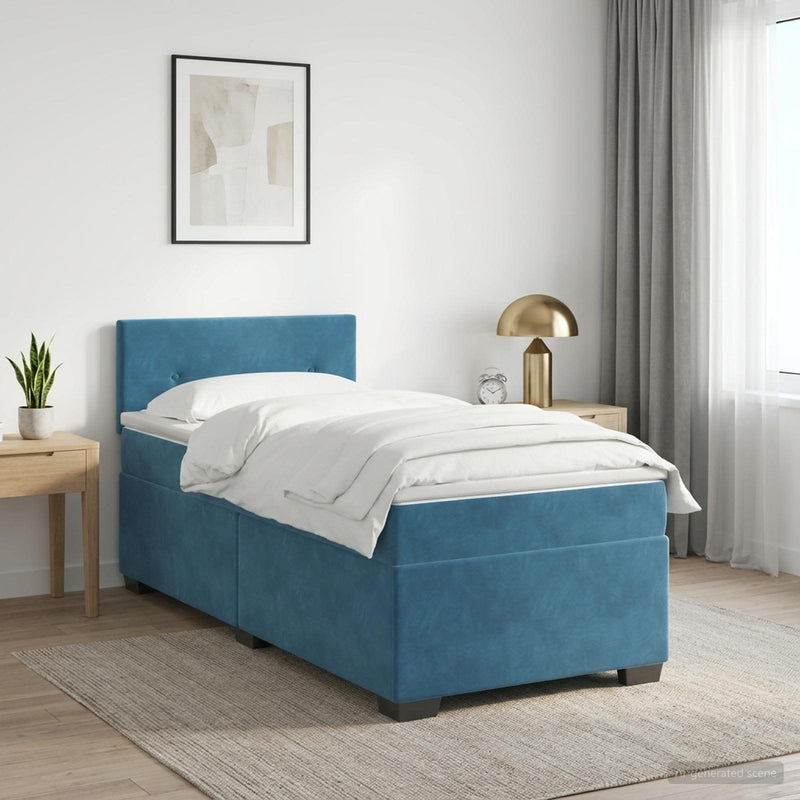 Pat box spring cu saltea și LED albastru 80 x 200 cm Catifea