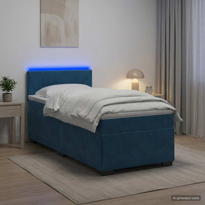 Pat box spring cu saltea și LED albastru 80 x 200 cm Catifea