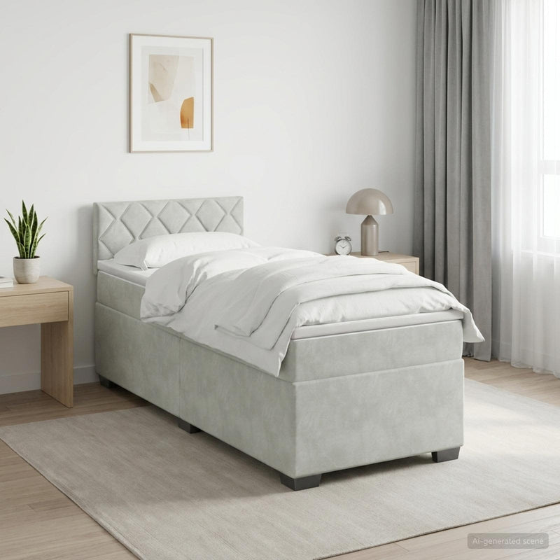 Pat box spring cu saltea și LED Gri deschis 80 x 200 cm Catifea