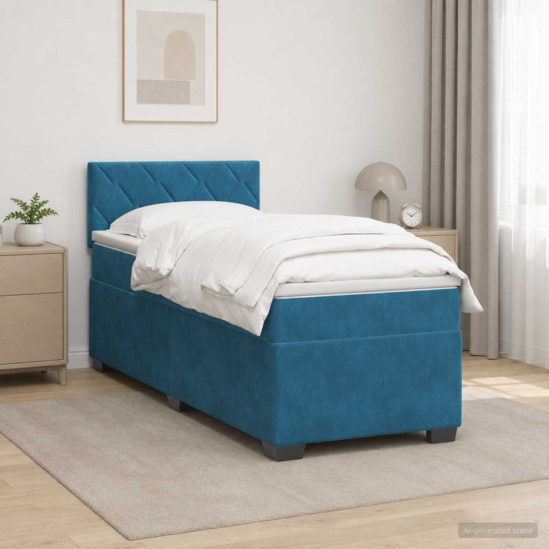 Pat box spring cu saltea și LED albastru 80 x 200 cm Catifea