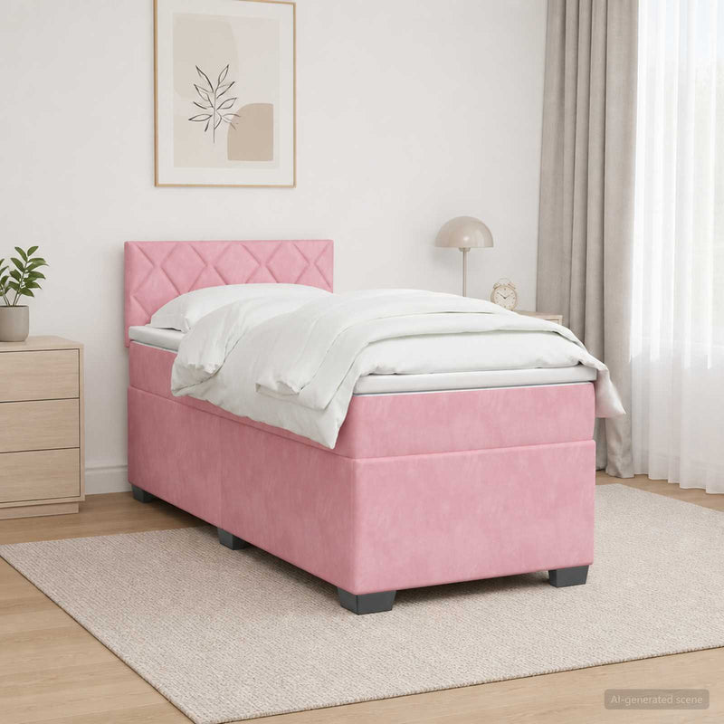 Pat box spring cu saltea și LED Roz 100 x 200 cm Catifea