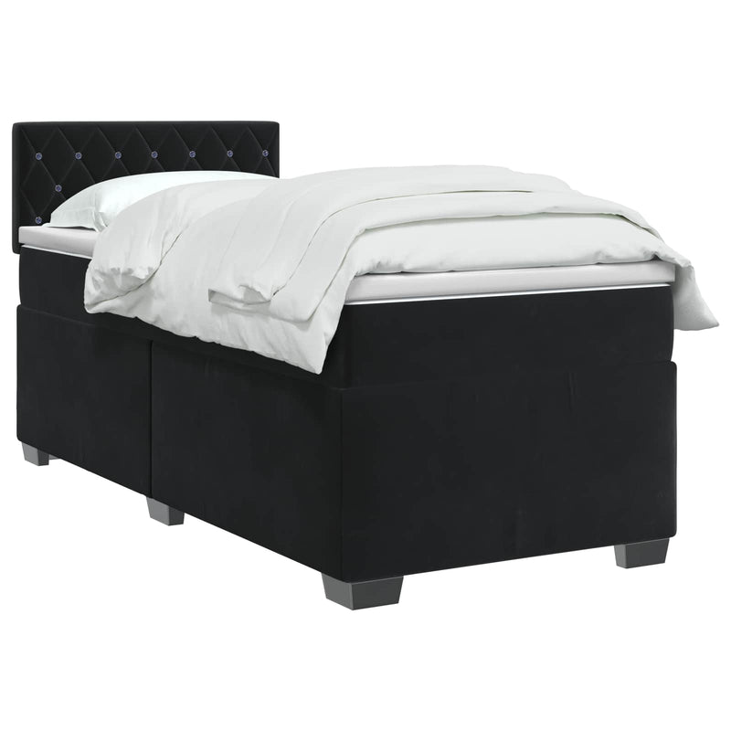 Pat box spring cu saltea și LED Negru 100 x 200 cm Catifea