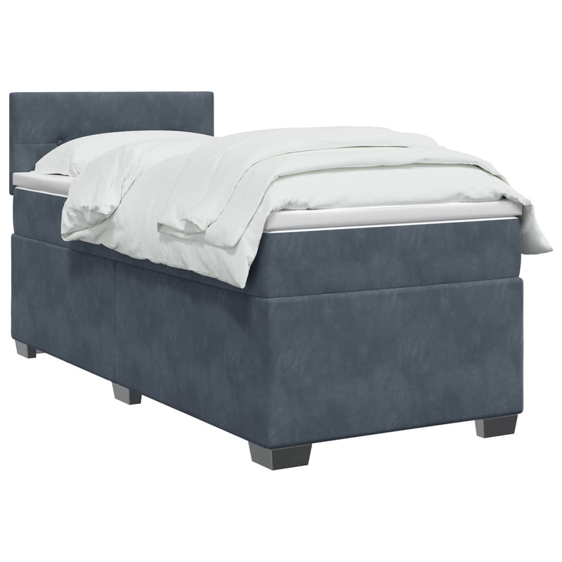 Pat box spring cu saltea și LED Gri închis 100 x 200 cm Catifea